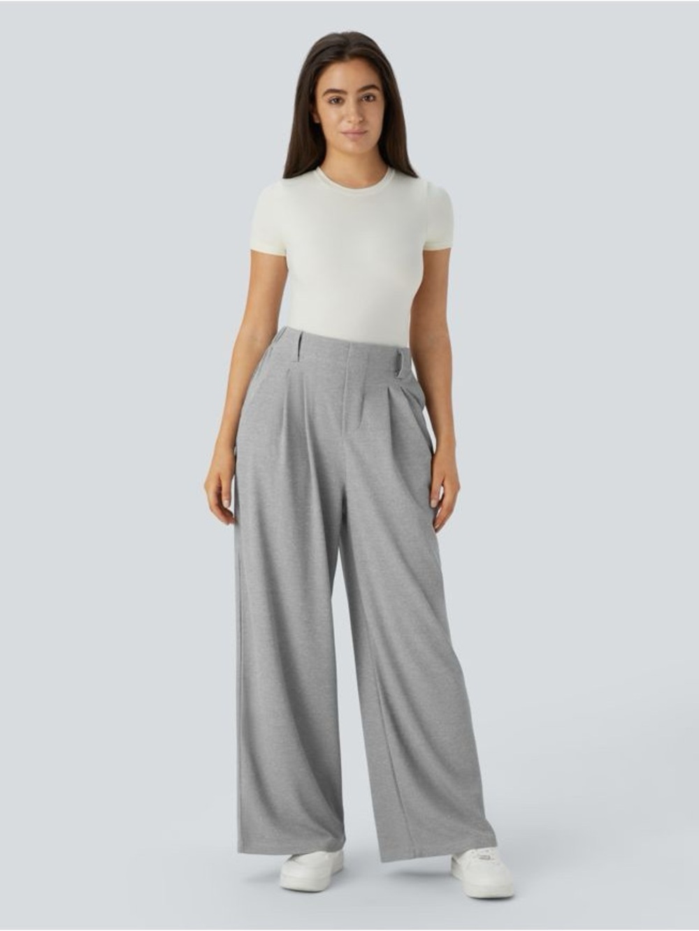Halara High Waisted Wide Leg Waffle Work Pants Women L Gray